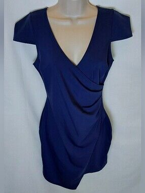 Chic Navy Faux-Wrap Mini Dress with Cap Sleeves